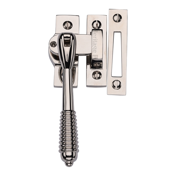 V894L MP/HP-PNF  Polished Nickel  Heritage Brass Locking Reeded Casement Fastener